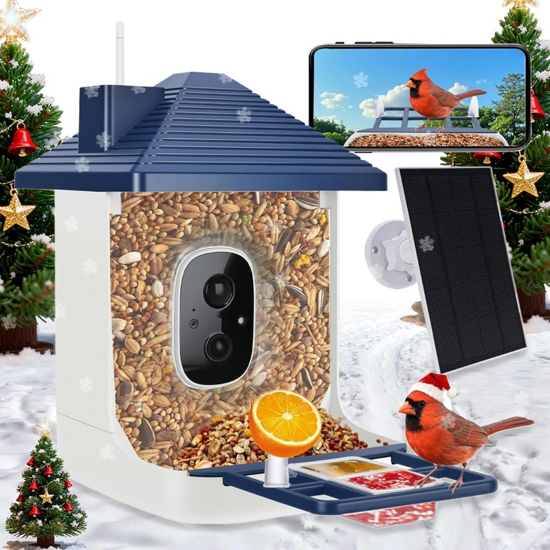 Aprilmin Smart Bird Feeder with Camera,AI Identify Species,Bird House with Solar Powered,Instant Arrival Alerts,2K HD Capture Video Live View,Gift for Birds Lover (Indigo Blue) - Image 1
